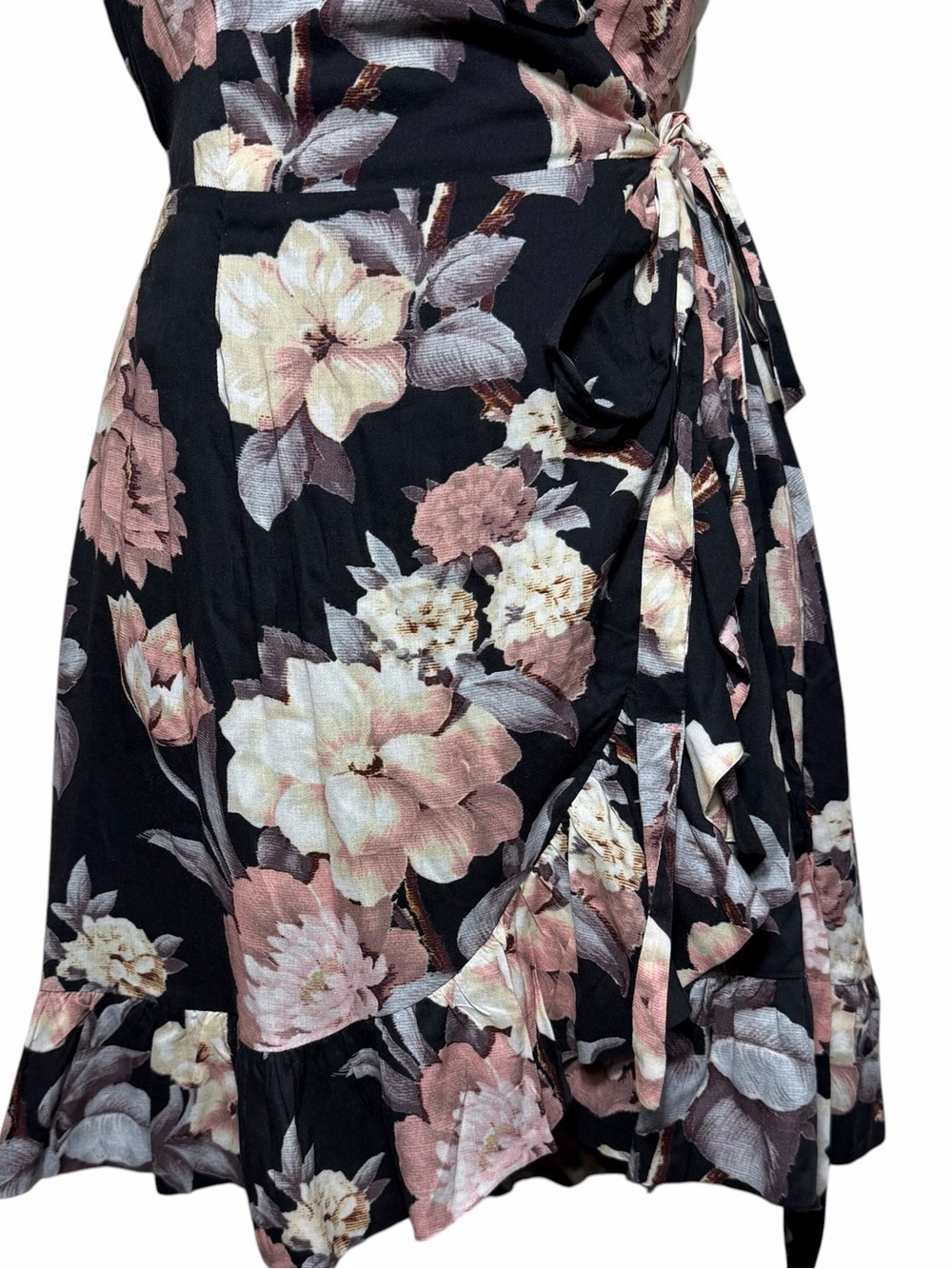 PAIGE Cardamom Floral Wrap Dress Black Evening Sand Ruffle Short Sleeve XS - Picture 8 of 15